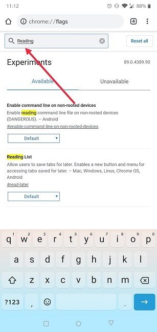 Как добавить список «Читать позже» в панель поиска Chrome Mobile Flags