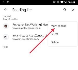 Как добавить список «Прочитано позже» в Chrome Mobile Пометить как прочитанное