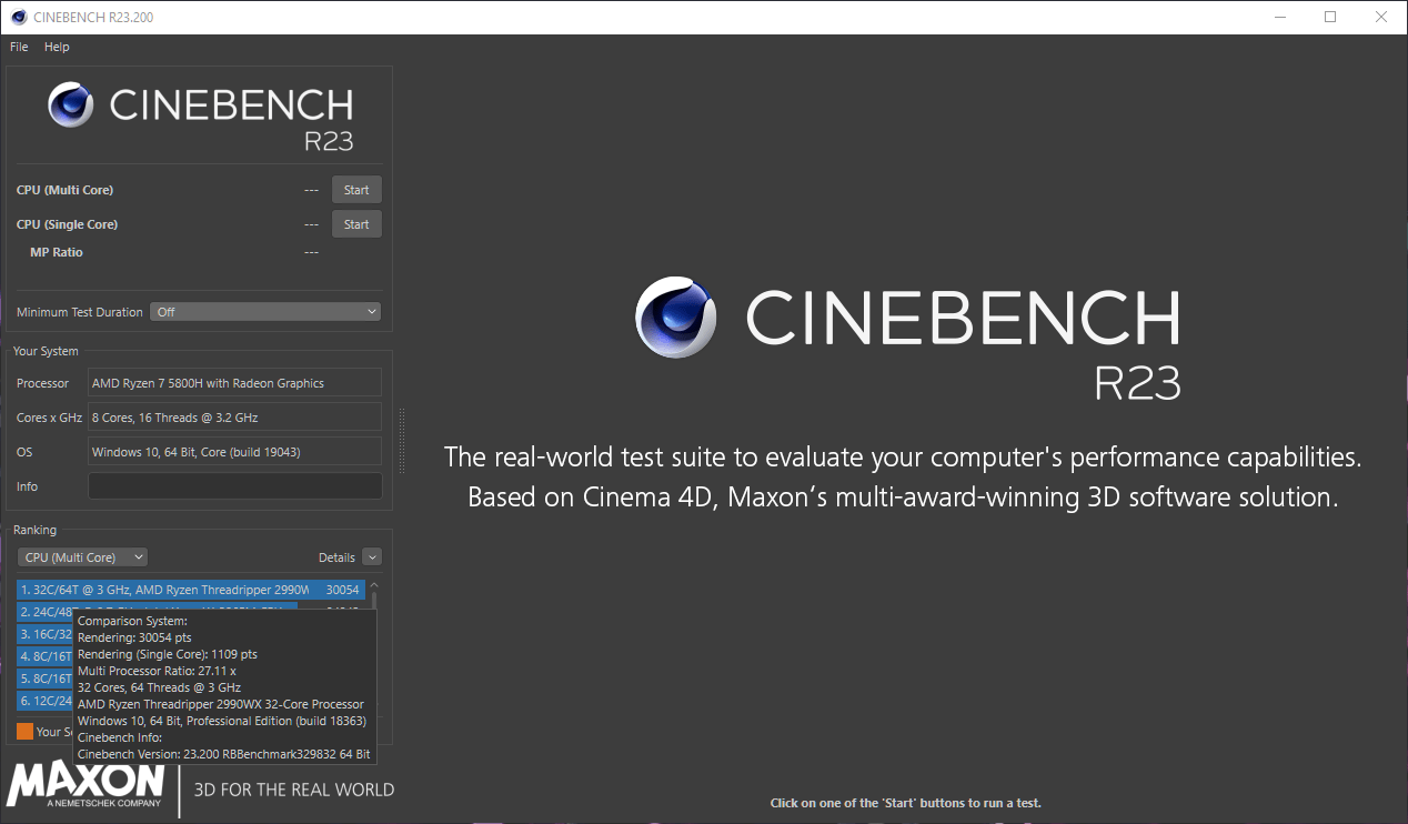 Как протестировать компьютер в Cinebench 1