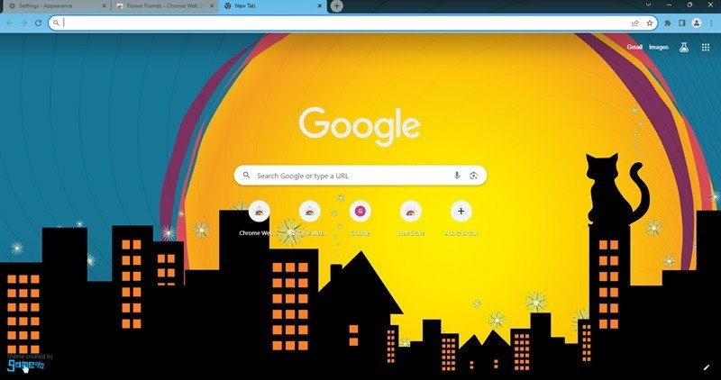 Пример темы Cat City в Google Chrome.