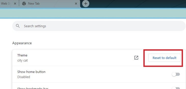 Сбросьте тему до настроек Chrome по умолчанию.