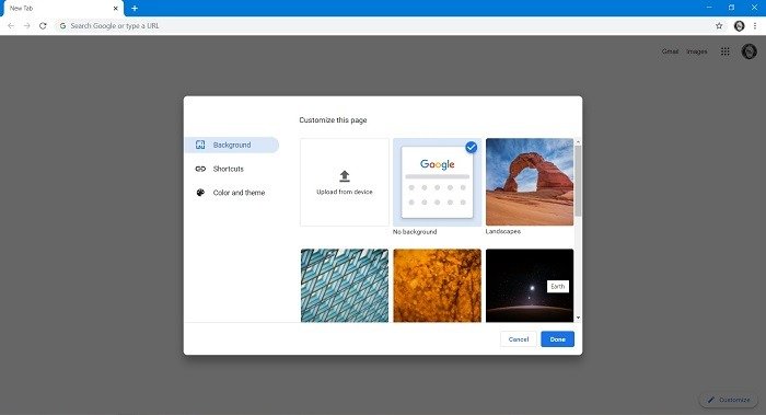 Как изменить фон поиска Google. Выберите изображение. Chrome Desktop