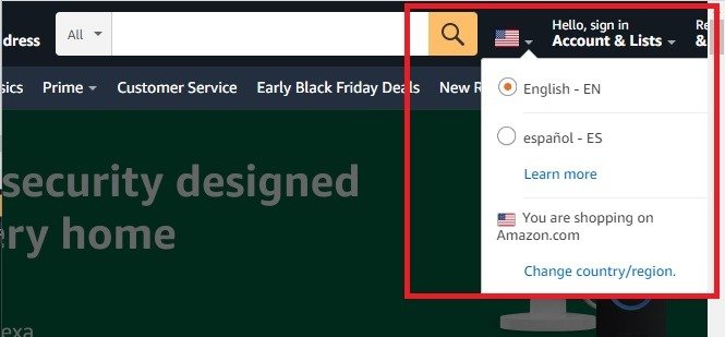 Как изменить страну и язык во флаге Amazon