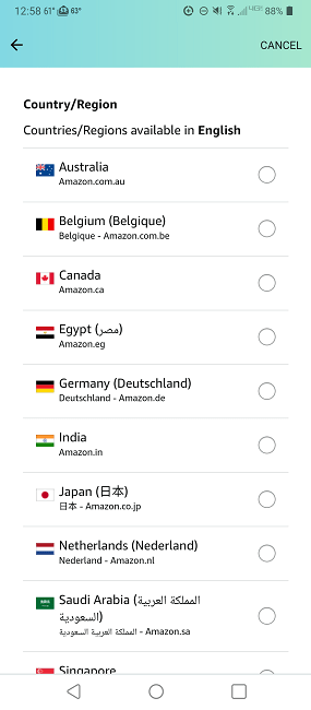 Как изменить страну и язык в странах Amazon Mobile