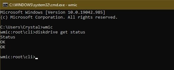 Как проверить состояние жесткого диска в Windows 10 Wmic