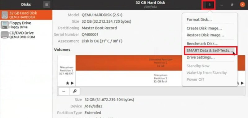 Как проверить состояние SSD в дисковой утилите Linux