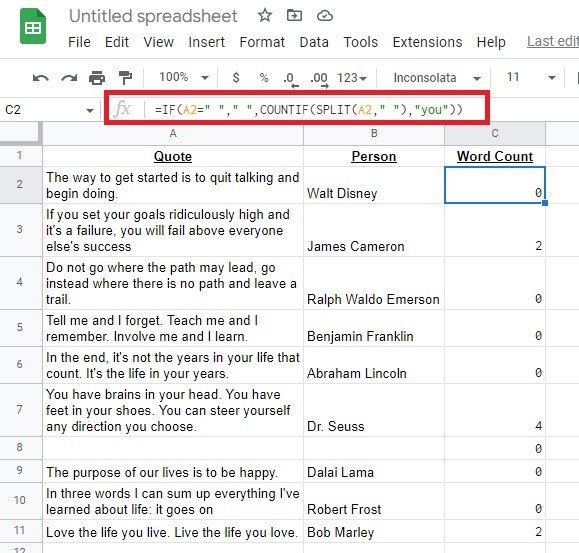 Как проверить количество слов в Google Sheet Word