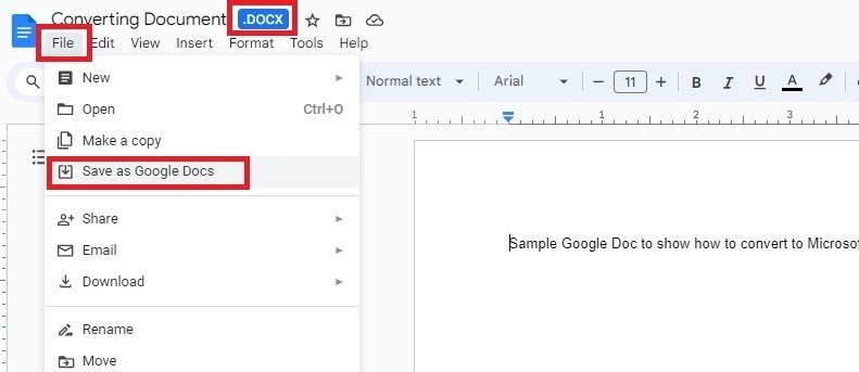 Сохранение загруженного документа Word в виде файла Google Doc.