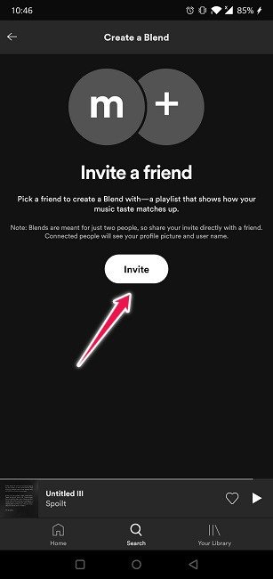 Как создать плейлист Spotify Blend Нажмите «Пригласить»