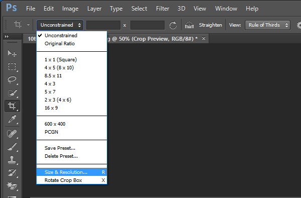 как обрезать разрешение размера в фотошопе