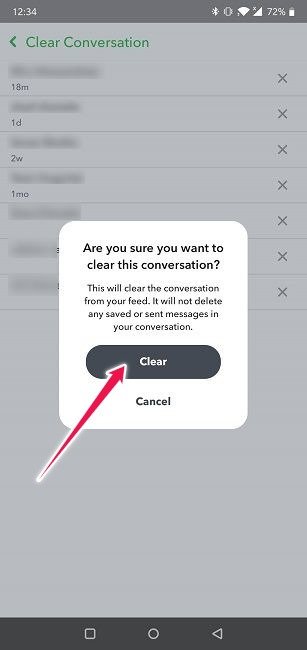 Как удалить данные в Snapchat, кнопка «Очистить Convo»