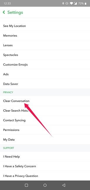 Как удалить данные в Snapchat Privacy Clear Convos