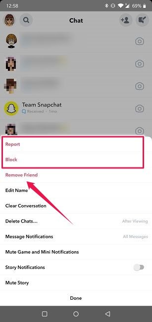 Как удалить данные в Snapchat. Удалить друга