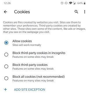 Как включить файлы cookie Браузер Android Chrome Разрешить файлы cookie