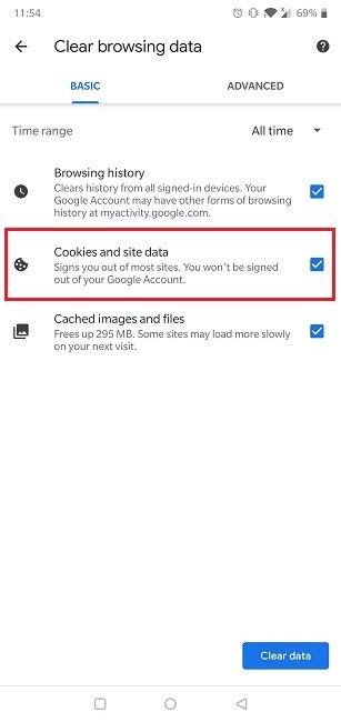 Как включить файлы cookie Файлы cookie и данные сайта в браузере Android Chrome