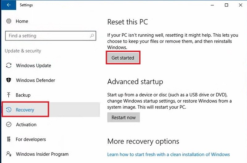 Как восстановить заводские настройки Windows 10 Recovery