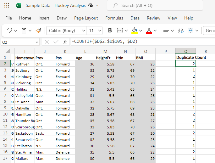 Подсчитайте дубликаты в Excel