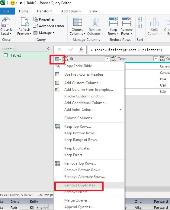 Удалите дополнительные дубликаты из Excel Power Query.