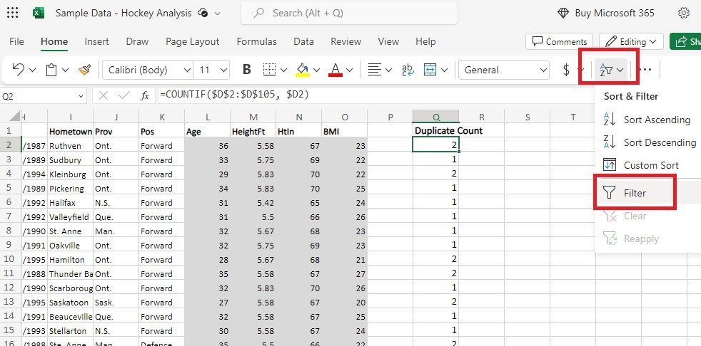 Удаление повторяющихся фильтров в Excel