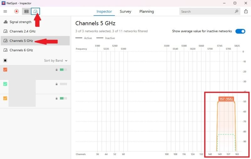 Используйте приложение NetSpot, чтобы найти лучшие каналы Wi-Fi для сетей 5 ГГц.