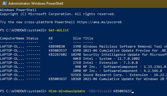 Как скрыть обновления с помощью Powershell в Windows 10. Скрытая КБ