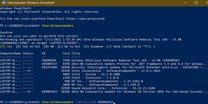 Как скрыть обновления с помощью Powershell в Windows 10