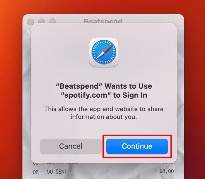 Как получить квитанцию ​​Beatspend Spotify Macbook Продолжить Войти