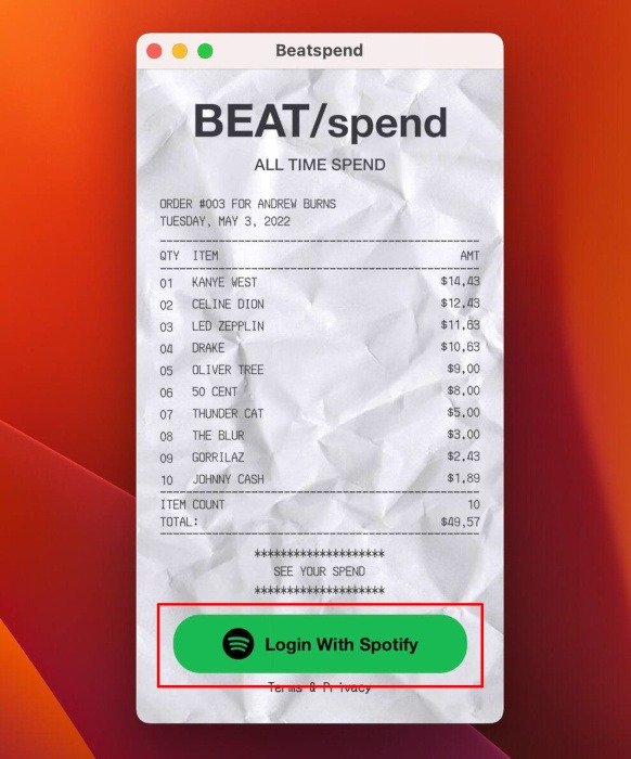 Как сделать квитанцию ​​Beatspend Spotify Вход в Macbook с помощью Spotify