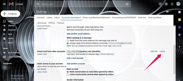 Как читать Yahoo Mail в любом почтовом приложении Отсоединить учетную запись Gmail