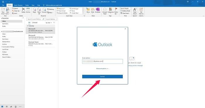 Как читать Yahoo Mail в любом приложении электронной почты Outlook 2019 Подключите новую учетную запись