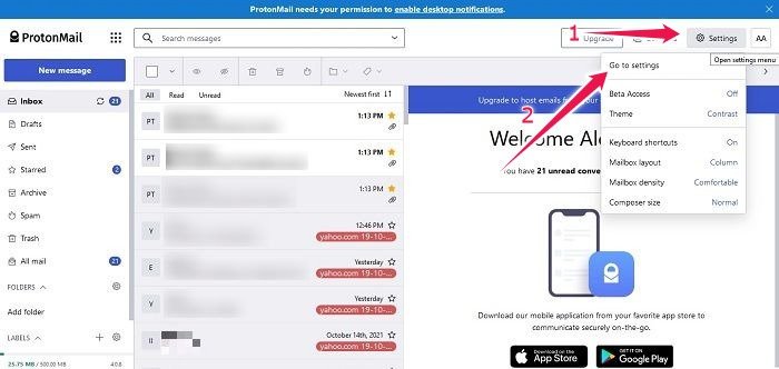 Как читать Yahoo Mail в любом почтовом приложении Protonmail Перейти к настройкам