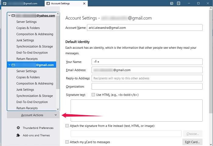 Как читать Yahoo Mail Any Email App Действия с учетной записью Thunderbird