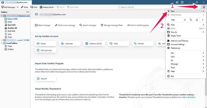 Как читать Yahoo Mail в любом почтовом приложении Thunderbird Добавить существующую учетную запись