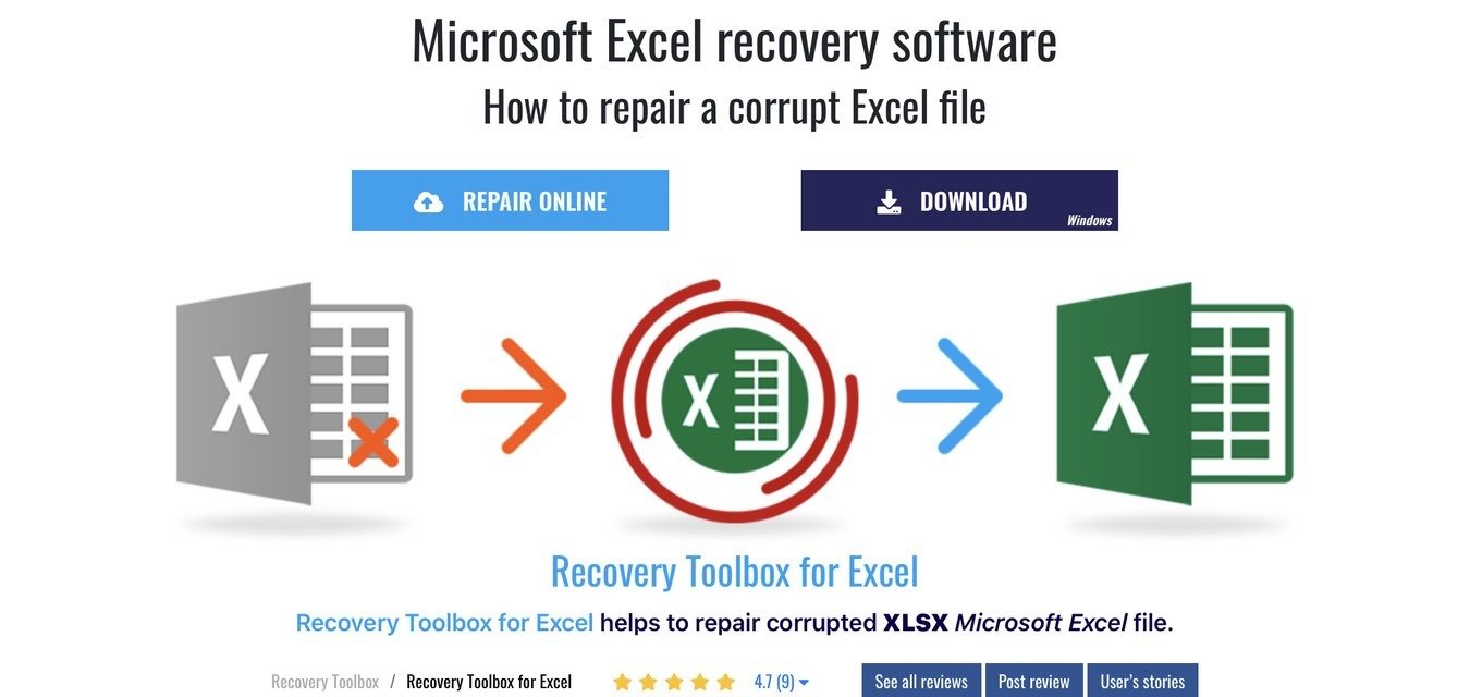 Как восстановить онлайн-сайт Excel File Recovery Toolbox