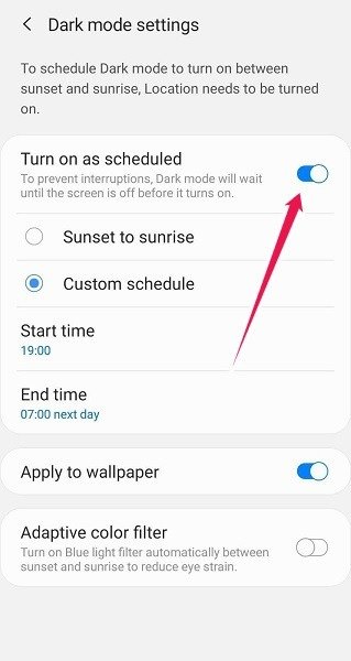 Как запланировать темный режим Android Samsung Запланировать темный режим