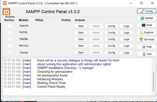 Как настроить элемент управления Xampp на локальном веб-сервере