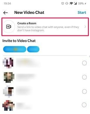 Как начать групповой видеочат Android Instagram Создать комнату