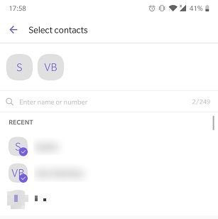 Как начать групповой видеочат Android Viber Выберите контакты