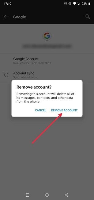 Как переключить настройки учетной записи Google Android Подтвердить удаление