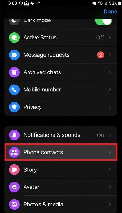 Как синхронизировать контакты в Facebook Messenger. Выберите контакты в телефоне.