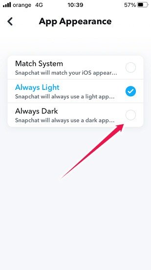 Как включить темный режим Snapchat Ios Always Dark