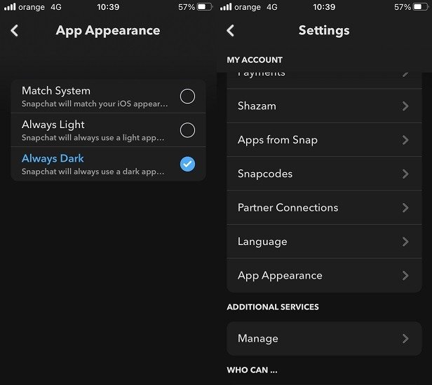 Как включить темный режим Snapchat Ios Dark Mode