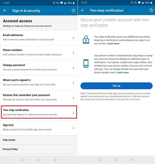 Как включить двухфакторную аутентификацию в Linkedin Mobile