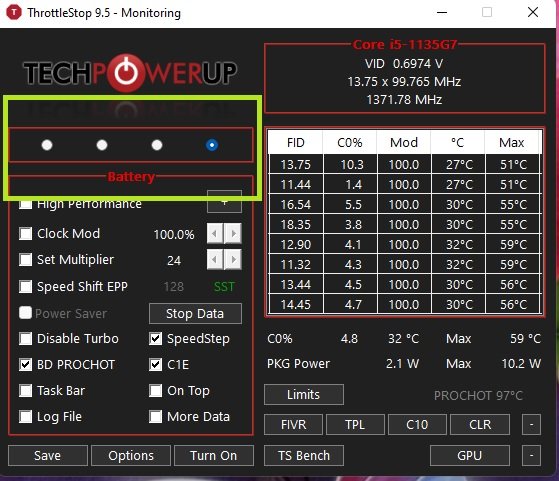 Радиокнопки для профилей в Throttlestop.