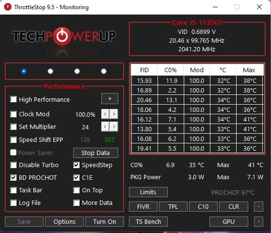 Обзор главного экрана Throttlestop.