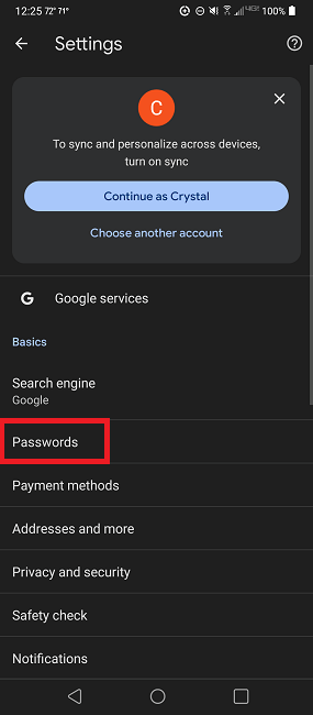 Как использовать диспетчер паролей Google в Chrome Android2