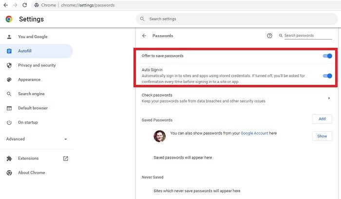 Как использовать диспетчер паролей Google в настройках автозаполнения Chrome