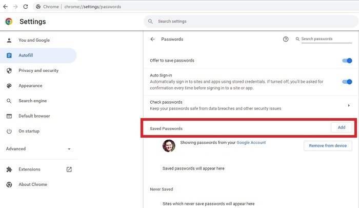 Как использовать диспетчер паролей Google в Chrome. Руководство Добавить