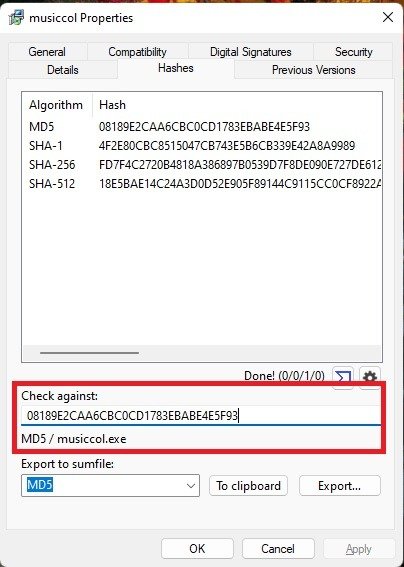 Сравнение контрольных сумм с помощью OpenHashTab.