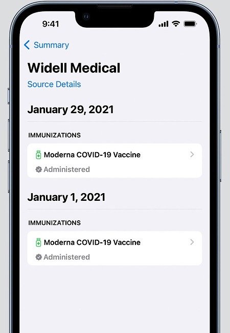 iOS 15.1 Приложение «Карты прививок Здоровье»